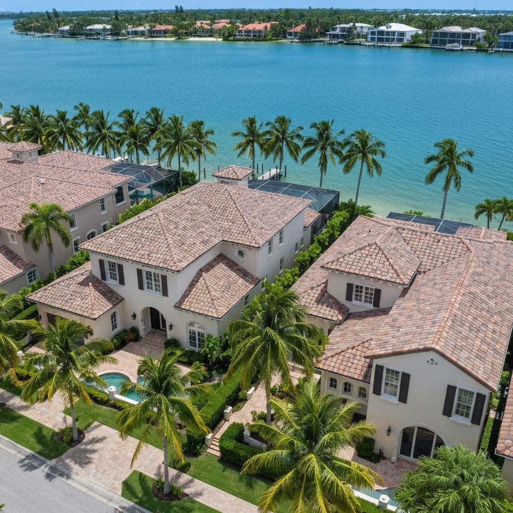 Naples Florida waterfront homes with tile roofs